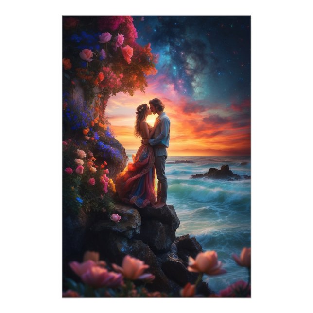 *~* Paare Sea Moon Fantasy Romantische Blume AP51 Fotodruck (Vorne)