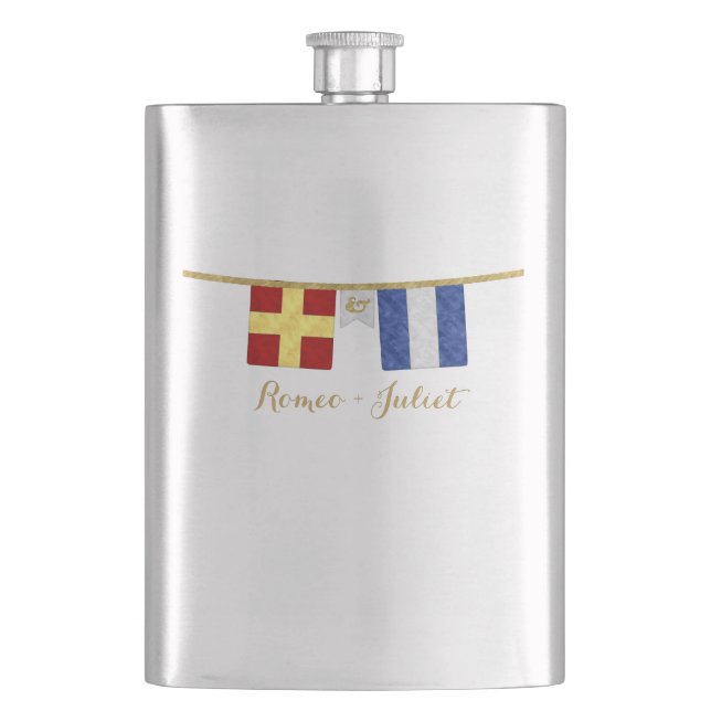 Paare Seesignalflaggen Monogramm Flachmann (Vorderseite)