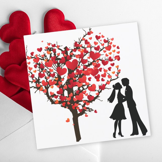 Paare Silhouette unter Valentinas Herzbaum Feiertagskarte (Von Creator hochgeladen)