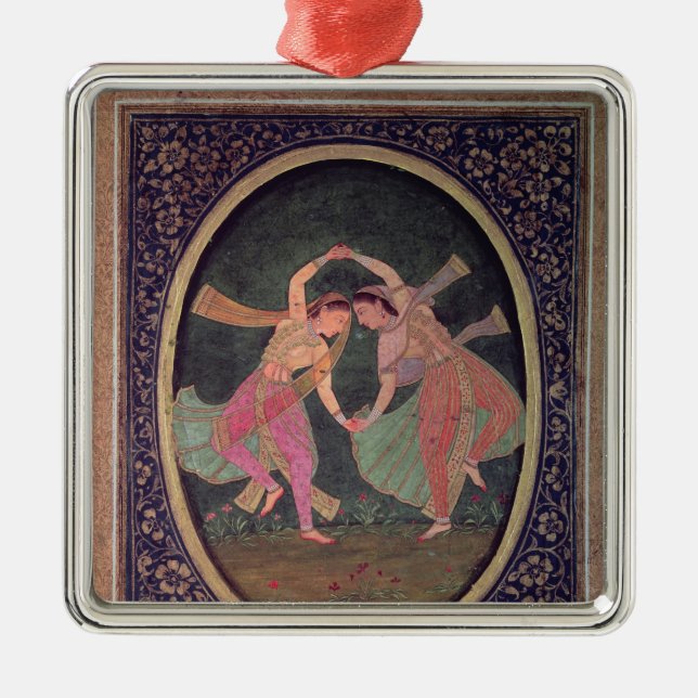 Paare Tanzenmädchen darstellend ein Kathak Ornament Aus Metall (Vorne)