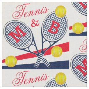 Paare Tennisschläger und Bälle Monogramm Streifen Stoff