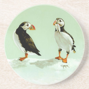 Paare von Antartic Puffin Birds Sandstein Untersetzer