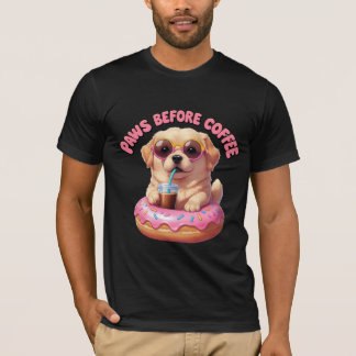 Paare vor dem Kaffee Niedliche Welpe Donut Art T-Shirt