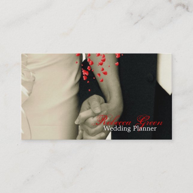 Paare, welche die Hände wedding sind Planer halten Visitenkarte (Vorderseite)
