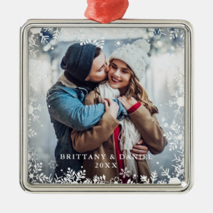 Paarfoto Weihnachten Schneeflocken Overlay-Rahmen Ornament Aus Metall