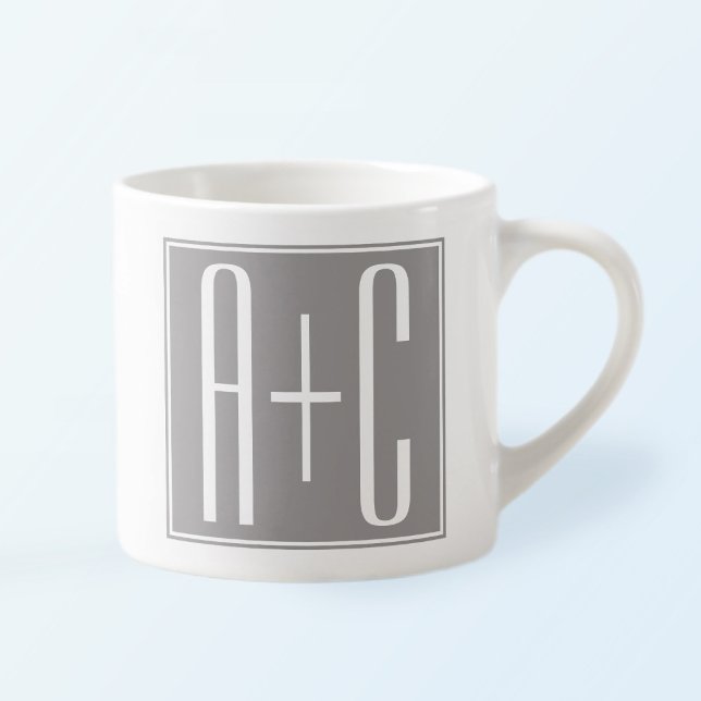 Paarinitialen oder anderer Text | Weiß & Grau Espressotasse (Von Creator hochgeladen)