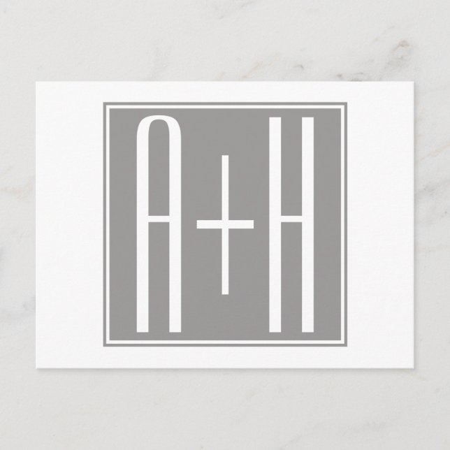 Paarinitialen oder anderer Text | Weiß & Grau Postkarte (Vorderseite)