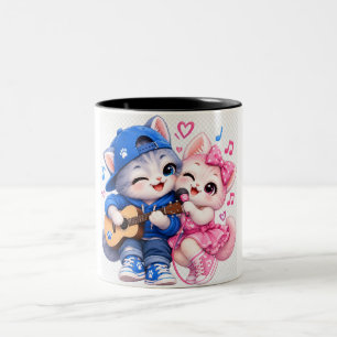 Paarmug, Süße singende Katzen-Mug Zweifarbige Tasse