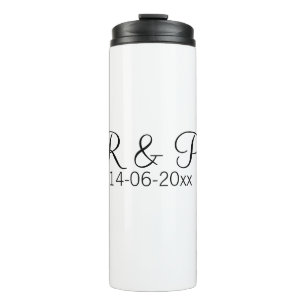 Paarname Monogramm hinzufügen Datum Jahr Hochzeit Thermosbecher