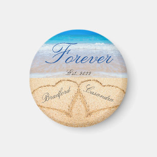Paarnamen in Herzen im Sand, Küsten-Erinnerung Magnet
