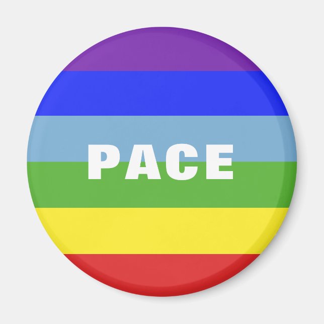 Pace - Peace - Frieden - Rainbow Color Regenbogen Magnet (Vorne)