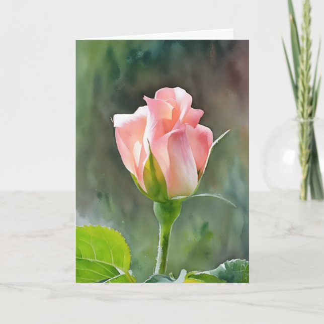 Pachy Pink Rose Bud Art Note Card Dankeskarte (Vorderseite)