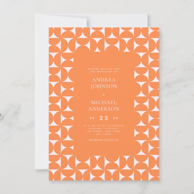 Pachy Pink und Orange Mid Century Mod Hochzeit Einladung (Vorderseite)