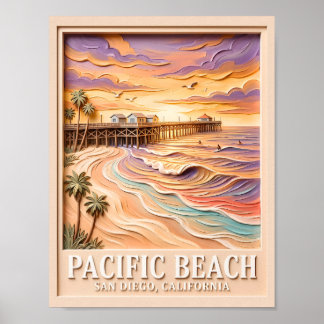 Pacific Beach San Diego 3D texturiertes Surfen Rei Poster