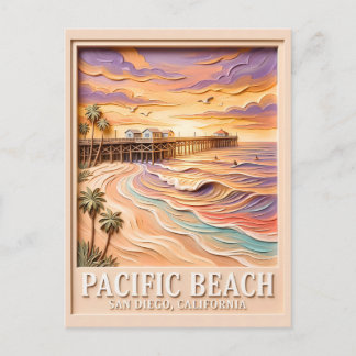 Pacific Beach San Diego 3D Texturiertes Surfen Rei Postkarte