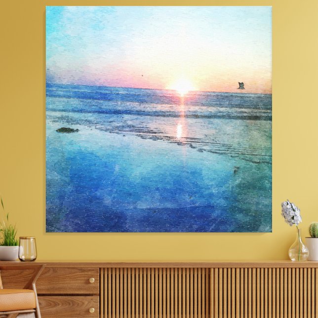 Pacific Beach Sunset Watercolor Leinwanddruck (Insitu (Wohnzimmer))
