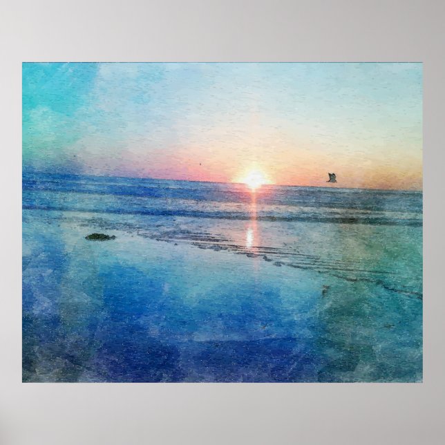 Pacific Beach Sunset Watercolor Poster (Vorne)