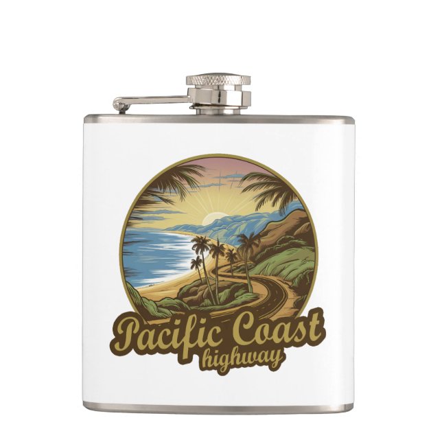 Pacific Coast Highway Retro Flachmann (Vorderseite)
