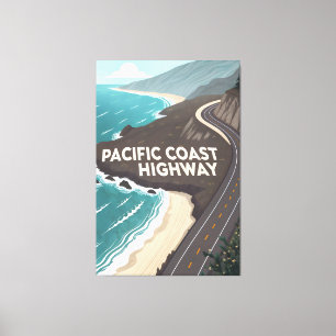 Pacific Coast Highway Retro-Reise Kunst Leinwanddruck