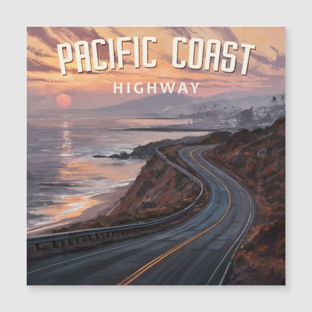 Pacific Coast Highway Sunset Magnetkarte (Vorderseite)