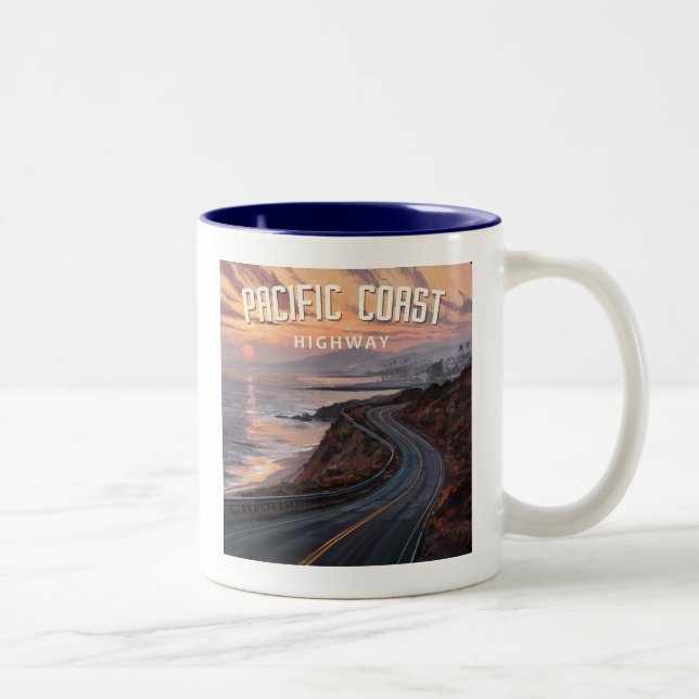 Pacific Coast Highway Sunset Zweifarbige Tasse (Rechts)
