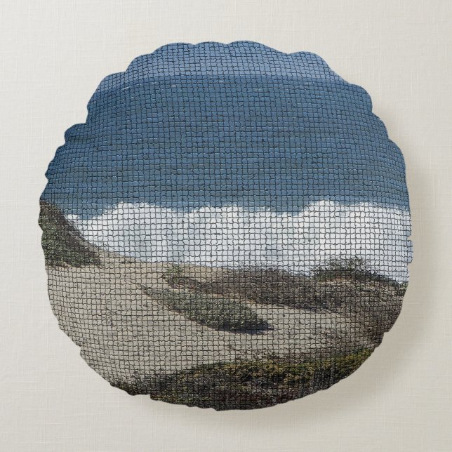Pacific Coast Landscape Foto Beach Waves Mosaik Rundes Kissen (Vorderseite)