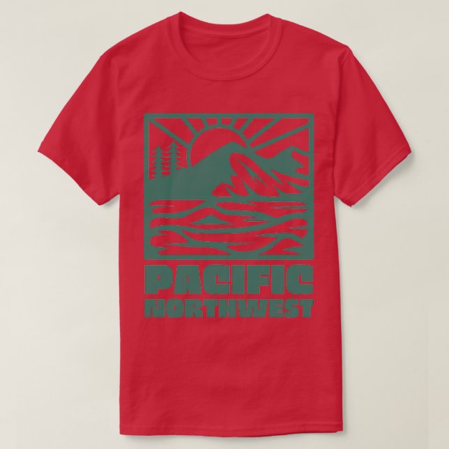 Pacific Northwest Square Mountain Sunrise Green TS T-Shirt (Design vorne)