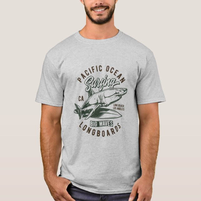 Pacific Ocean Longboards Vintages Surfdesign T-Shirt (Vorderseite)