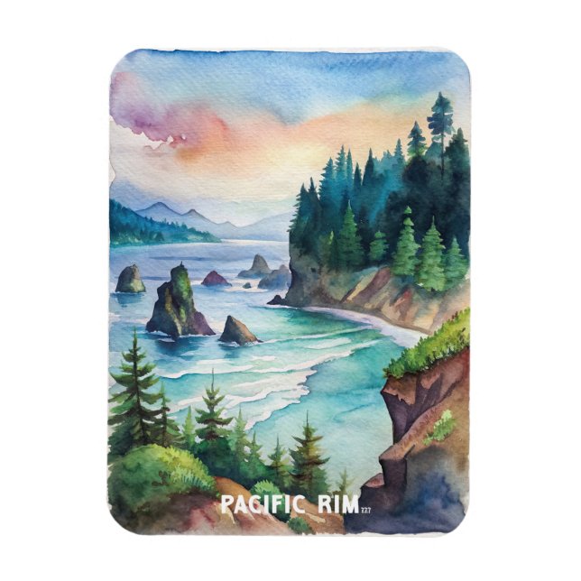 Pacific Rim National Park Wasserfarben Malerei Magnet (Vertikal)