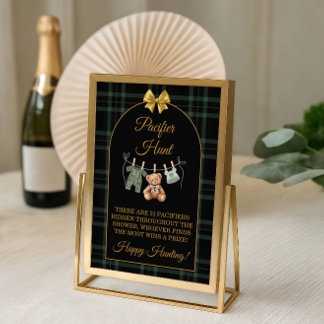 Pacifier Hunt Game Sign Teddy Bear Sage Green  Poster