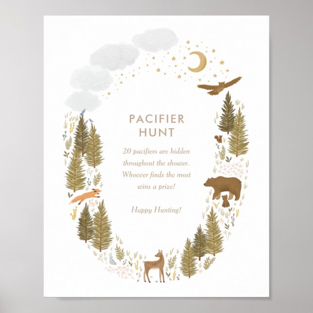 Pacifier Hunt Woodland Baby Shower Sign Poster (Vorne)