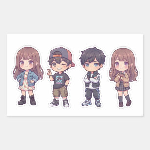 Pack de 4 autocollants mignons Kawaii Adorable Chi