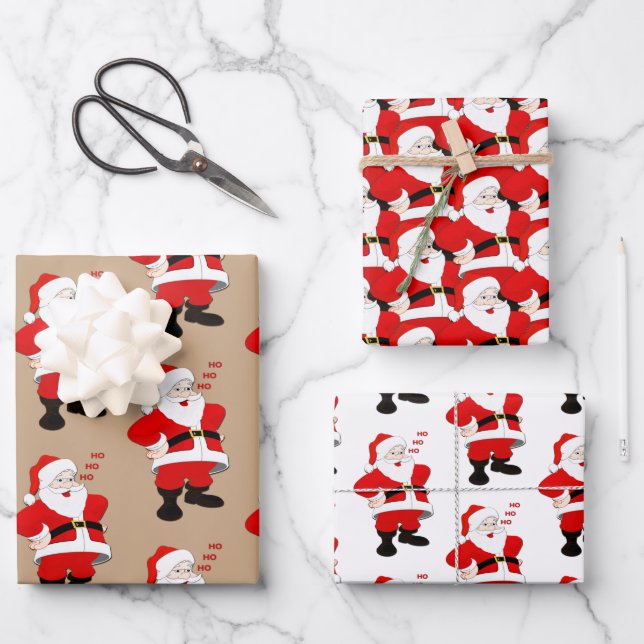 Pack de feuilles de papier enveloppant de Santas (Recto)
