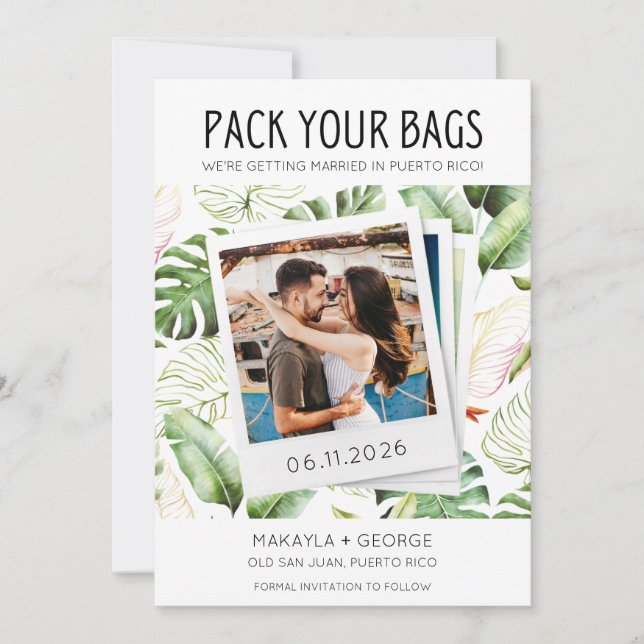 Pack Deine Taschen Foto Puerto Rico Wedding Save The Date (Vorderseite)