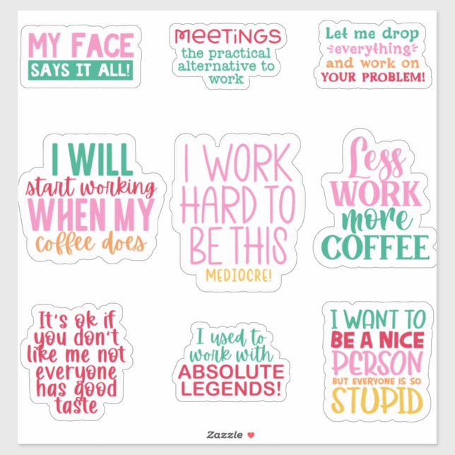 Pack Funny Office travail Sticker inspiré (Feuille)