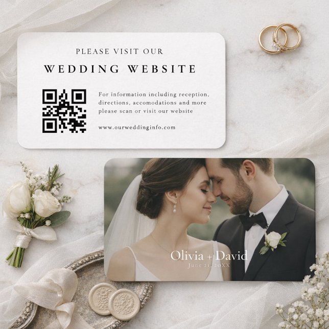 Pack mit 100 eleganten QR-Code-Hochzeits-Webseiten Visitenkarte (Elegant wedding website QR code card with matching photo save the date)