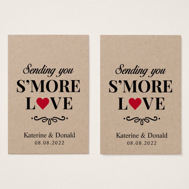 Pack mit 100 No Hole S'more Liebe Premium Kraft Ta (Vorne & Hinten)
