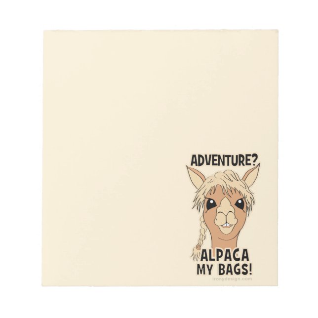 Pack My Bags Funny Alpaca Llama Notizblock (Vorderseite)