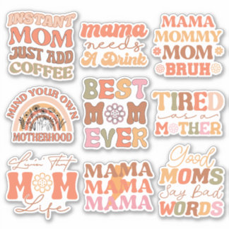 Pack von Funny Orange Retro Mama Zitat Vinyl Stick Aufkleber