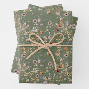 Packpapier für grüne Flora Geschenkpapier Set