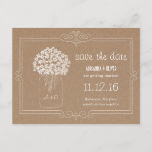 Packpapier-Maurer-Glas-Blumen Save the Date Ankündigungspostkarte