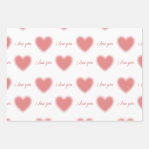 Packpapier mit Herzen und Zitat "I Liebe you" Geschenkpapier Set