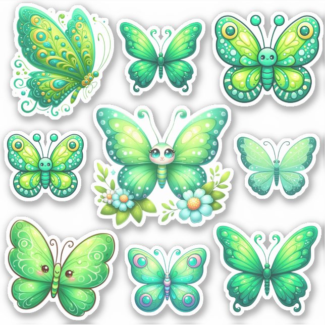 Packung lebendiger grüner Schmetterlinge Aufkleber (Vorderseite)
