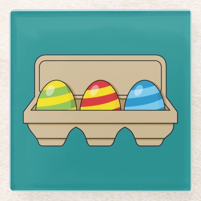 Packung mit bunten Ostereiern aus Cartoon Glasuntersetzer (Vorderseite)
