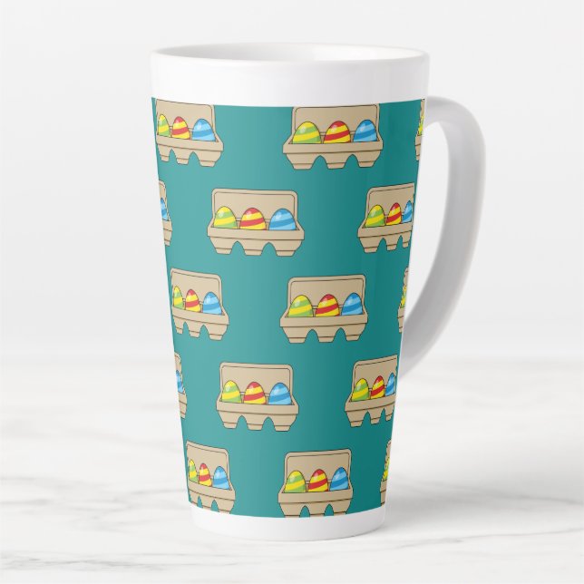 Packung mit bunten Ostereiern aus Cartoon Milchtasse (Rechte Ecke)