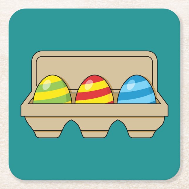 Packung mit bunten Ostereiern aus Cartoon Rechteckiger Pappuntersetzer (Vorderseite)
