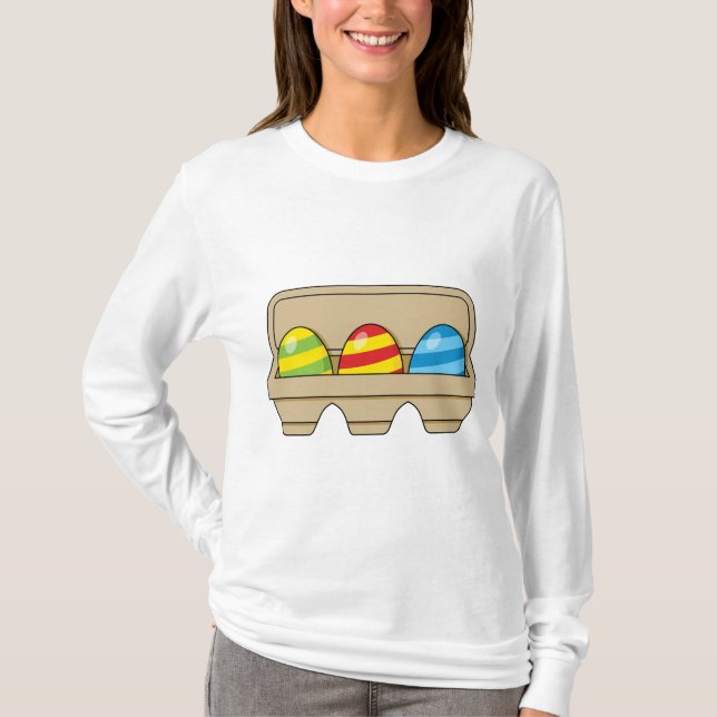 Packung mit bunten Ostereiern aus Cartoon T-Shirt (Vorderseite)