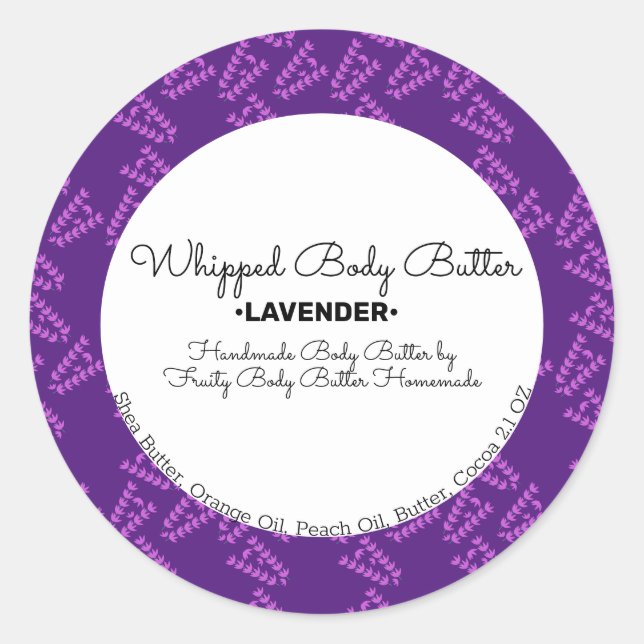Packung mit dem Lavendel-Butter-Bath-Branding Runder Aufkleber (Vorderseite)