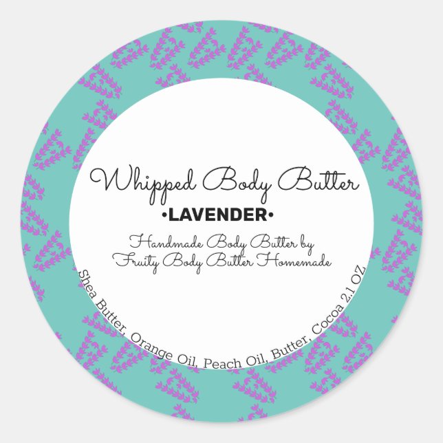 Packung mit dem Lavendel-Butter-Bath-Branding Runder Aufkleber (Vorderseite)