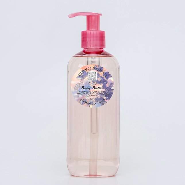 Packungsbeilage für Body Butter Lila QR CODE Runder Aufkleber (Body Butter Product Packaging Leafs Purple QR CODE Classic Round Sticker)